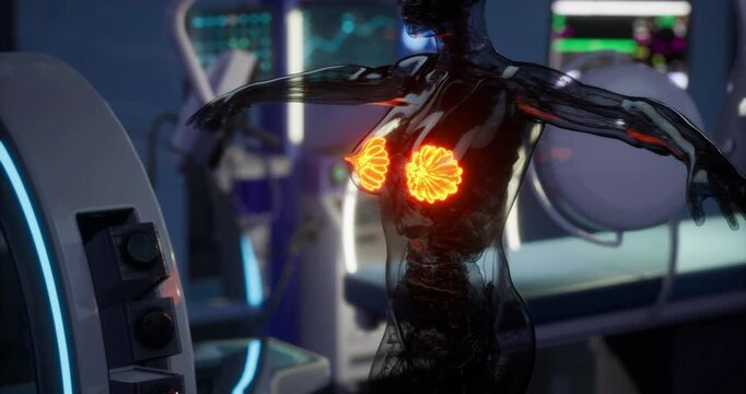 The anatomy of human mammary glands highlighted in a clinical environment, emphasizing their structure and function for educational purposes.