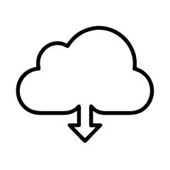 Simple outline icon of a cloud with a downward arrow indicating download