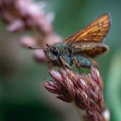 Photo of macro of butterfly on flower no visible body realist