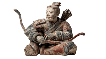 Han Dynasty pottery archer background isolated on a Transparent background, PNG file.