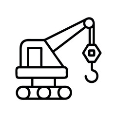Fototapeta premium Simple line art icon of a compact crane with tracks and hook for lifting heavy loads