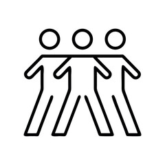 Simple line art icon depicting three figures standing together in unity and support