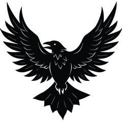 Majestic raven with spread wings in black color