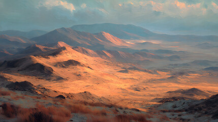 Fototapeta premium Isolated desert plateau warm glowing light surreal and