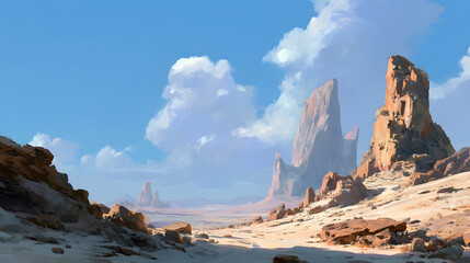 Isolated desert rock formations magical painterly light