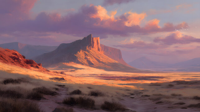 Isolated desert plateau warm glowing light surreal and