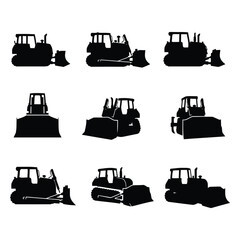Bulldozer Silhouette Set Heavy Machinery Construction Equipment