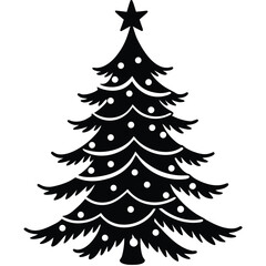 Silhouette of a christmas tree with star and balls