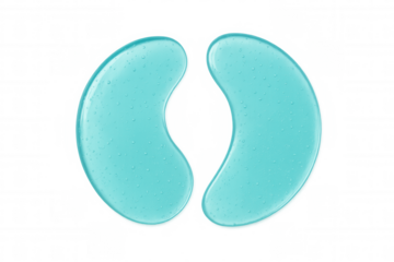 Pair of hydrogel cosmetic eye patches in refreshing blue for under-eye skincare on transparent background