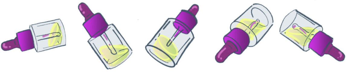 Skincare Dropper Bottle Illustration Set &ndash; Cute Cosmetic Serum and Essential Oil Bottle Vector for Beauty Branding and Packaging Design