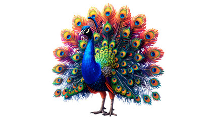 The peacock is spreading its beautiful tail.