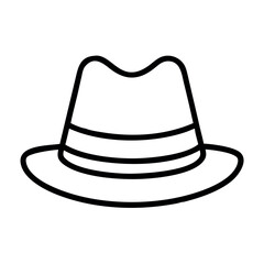 Classic fedora hat icon in simple black and white outline style