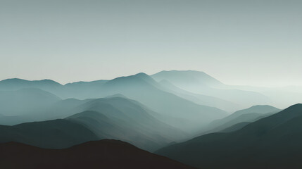 Minimalist foggy mountain ridge soft morning light serene