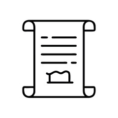 Simple outline icon of a rolled scroll with text and a seal representing documents or history