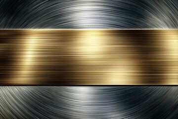 Abstract background of dark, radial brushed metal texture with a central horizontal stripe of shiny, polished gold.