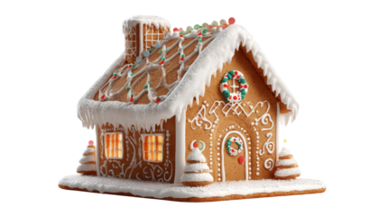 Gingerbread house background isolated on a Transparent background, PNG file.