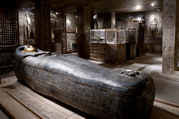 Ancient Egyptian Sarcophagus in a Museum