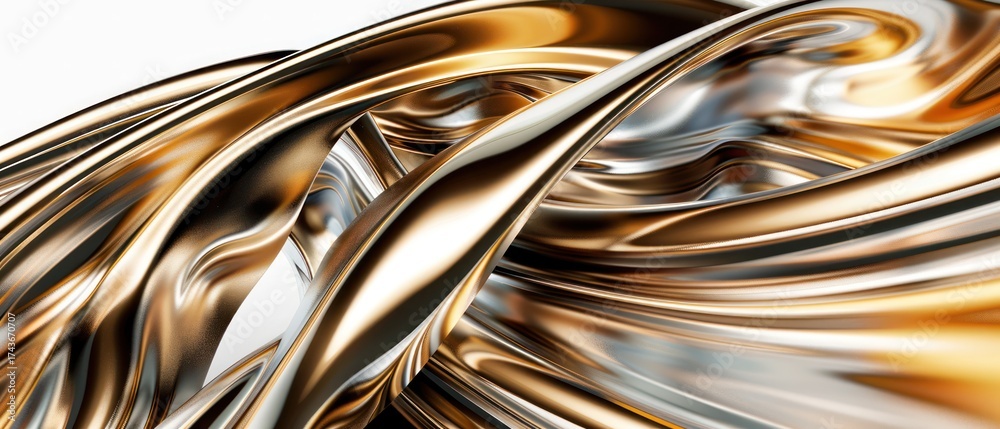 Poster abstract gold flow metallic gloss texture curve wave light on white background luxurious.