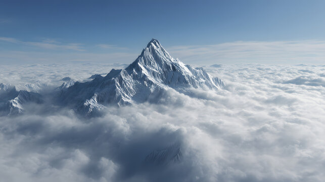 Mountain peak above clouds minimal composition