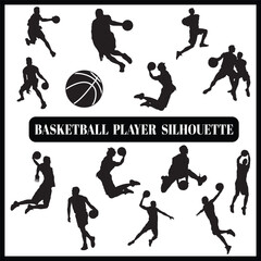 basketball player silhouette set, basketball set box icon, basketball illustration, silhouette, set icon, silhouette, basketball icon