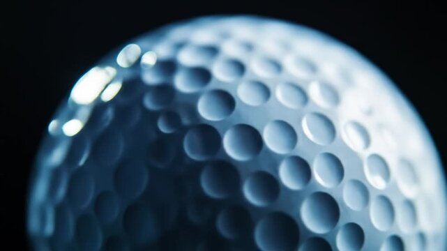 Close up detail of golf ball texture in blue tones