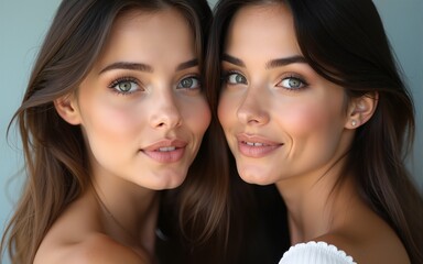 Two attractive twins women in glamour makeup. High quality