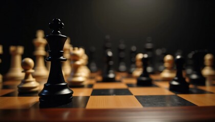 Minimal chessboard strategy concept with black white pieces, Generate Ai