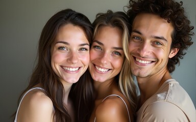 Young woman posing with two young man. High quality
