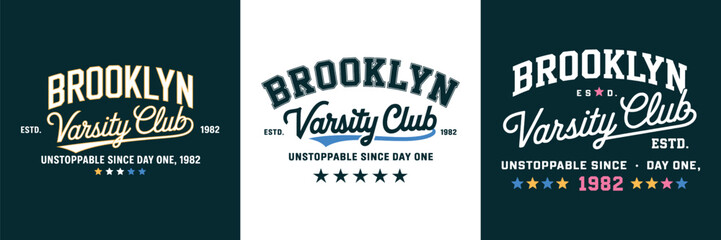 Brooklyn varsity club vintage sports typography with bold collegiate lettering, retro emblem style, and classic athletic theme for t shirt design