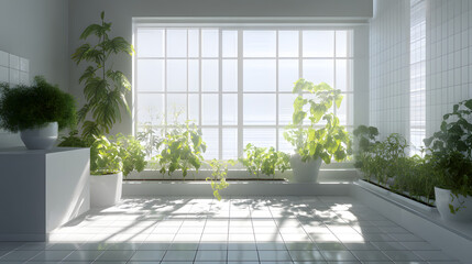 Fototapeta premium Small indoor vegetable garden setup bright natural light