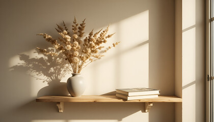 Minimal Shelf with Dried Flowers and Books