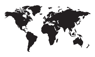 Naklejka premium Black silhouette world map continents isolated on a white background