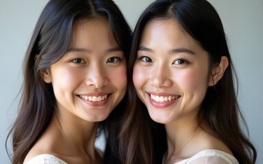 Portrait of two young Asian women. High quality