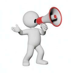 3d character holds megaphone announcing important message communication announcement loudspeaker