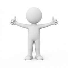3d white humanoid figure giving two thumbs up gesture minimalist style