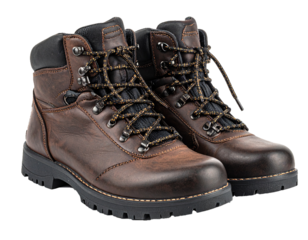 Brown Leather Hiking Boots Isolated on White Background