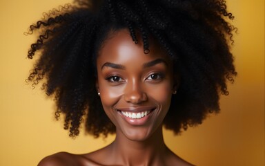 Portrait of beautiful woman with afro hairstyle. High quality