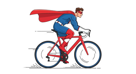Fototapeta premium Superhero on a Bicycle, Comic Book Style Illustration of a Cycling Superhero in Action Against