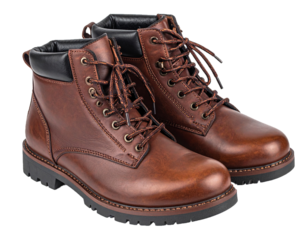 Brown Leather Hiking Boots Isolated on White Background