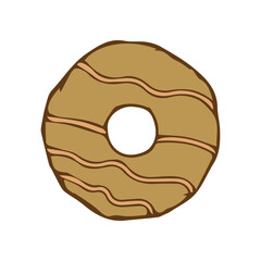 Hand-drawn chocolate glazed donut illustration