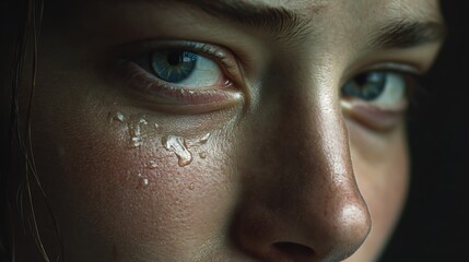 cinematic fine art photography, woman wiping tears with small smile, natural lighting, authentic emotion, ultra-realistic detail, emotional realism, 32K resolution 