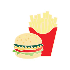 Delicious Burger and Fries Cartoon Illustration