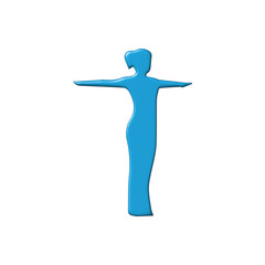 Abstract representation of a person with arms outstretched in blue