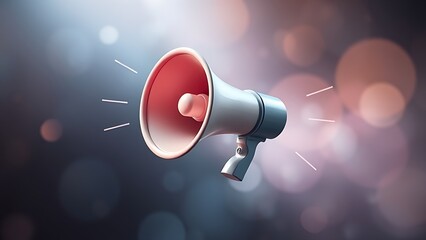 3D megaphone emitting sound waves in abstract space, symbolizing dynamic communication.