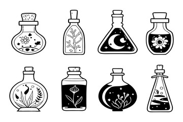 Mystic Glass Potion Jars &ndash; Halloween Witch Spell Vector