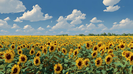 Obraz premium Vast field of sunflowers bright sunny sky photorealistic --ar
