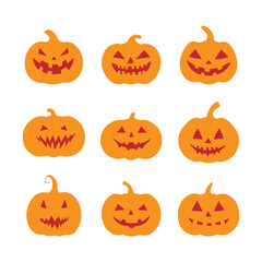 Set of diverse carved jack-o'-lantern faces for festive Halloween designs