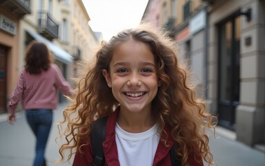 girls smiling on the street. High quality