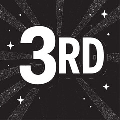 Bold 3rd Place Ranking Text with Retro Burst Rays Background for Achievement Award Design