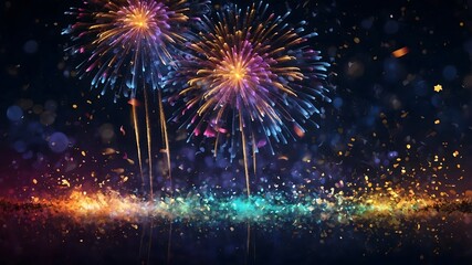 Abstract Celebration Background with Bokeh Light and Fireworks
